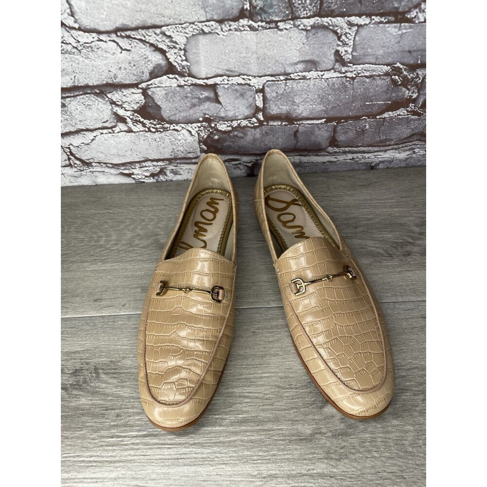 Sam Edelman Lior Nude Croc Print Leather Gold Horsebit Loafers Women Sz 9M US/39